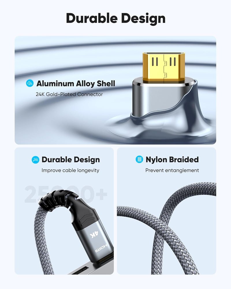 Highwings Mini HDMI to HDMI Cable 25FT, (4K 60Hz) High Speed HDMI to Mini HDMI Male Bi-Directional 2.0 Cord, for HDTV, Tablet, Camera and Camcorder [Aluminum Shell, Nylon Braided] - Image 4